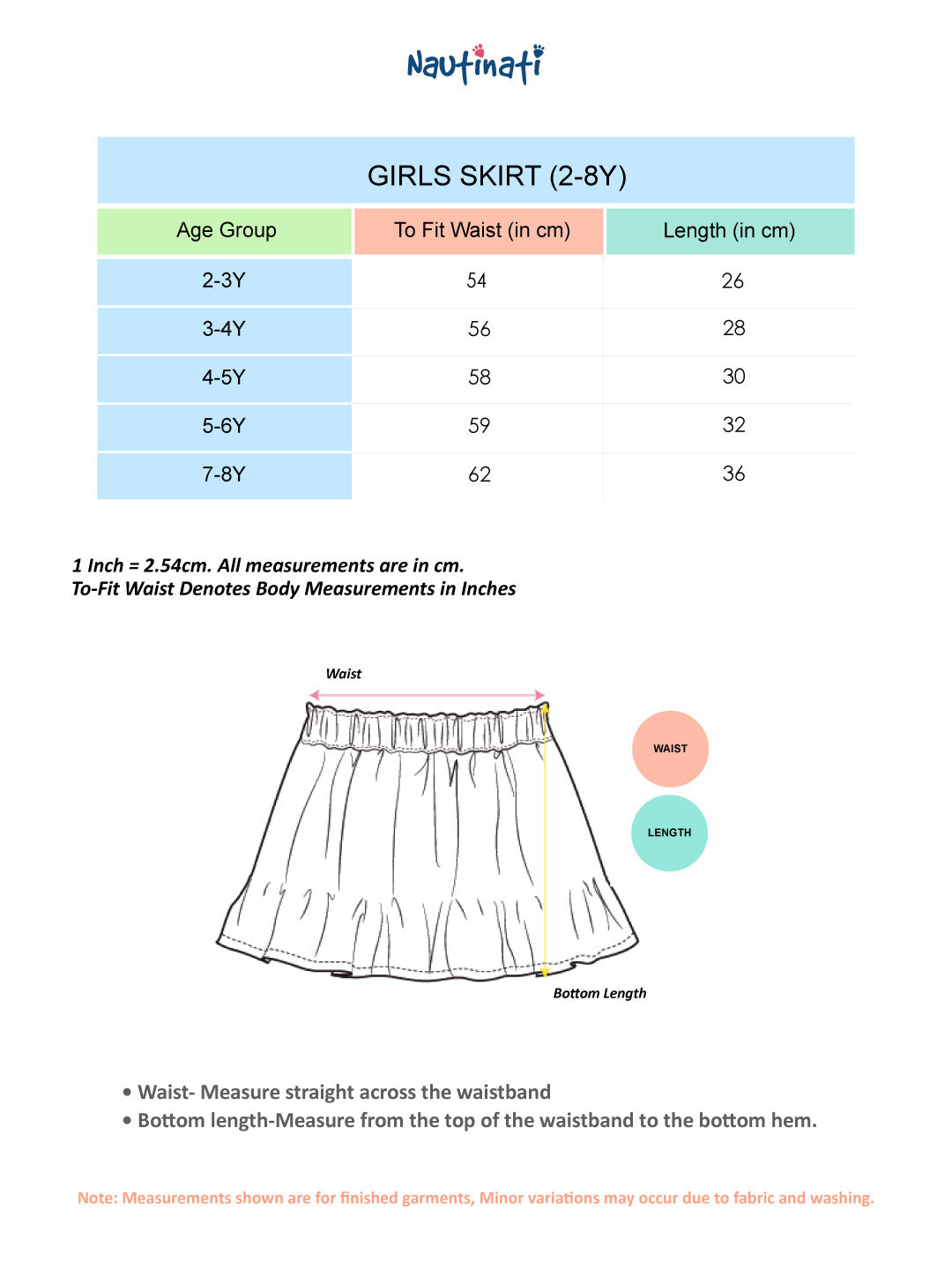 Nautinati Girls' 100% Cotton Mid-blue Wash Denim Skirt with Contrast-rib Waistband