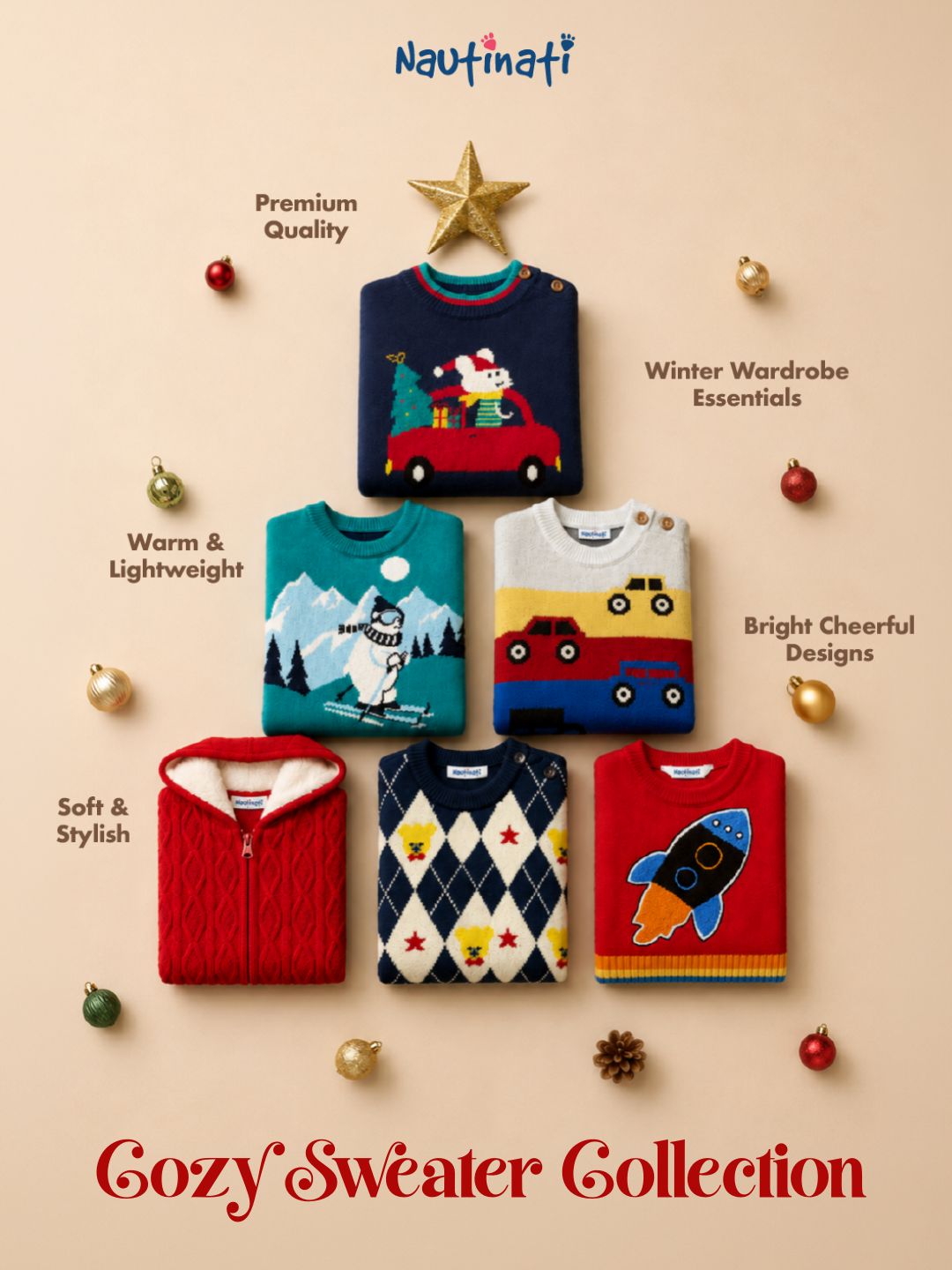 Nautinati Boys Polar Bear Blue Relaxed Fit Round Neck Sweater