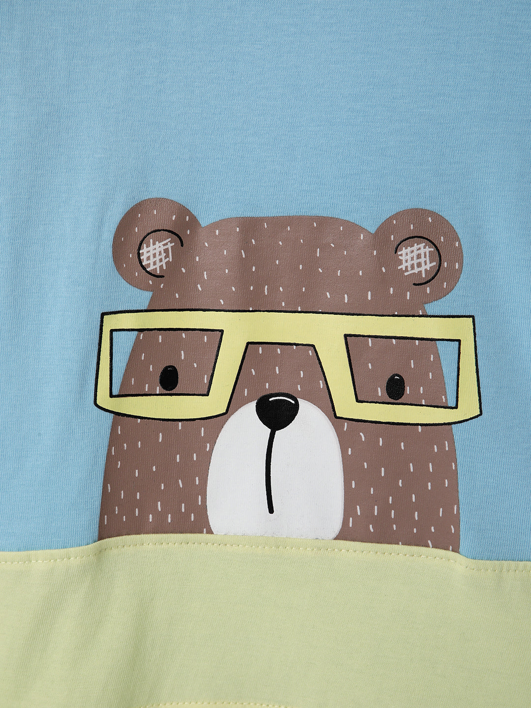 Nautinati Blue Colourblocked and Bear Print  T-shirt and Shorts Set With Bucket Hat for Boys