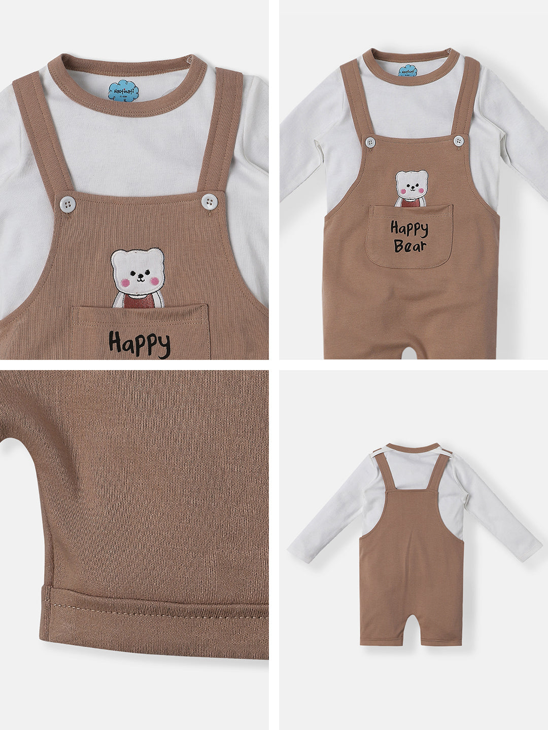 Nautinati Infants Animal Embroidery Cotton Dungaree with T-shirt