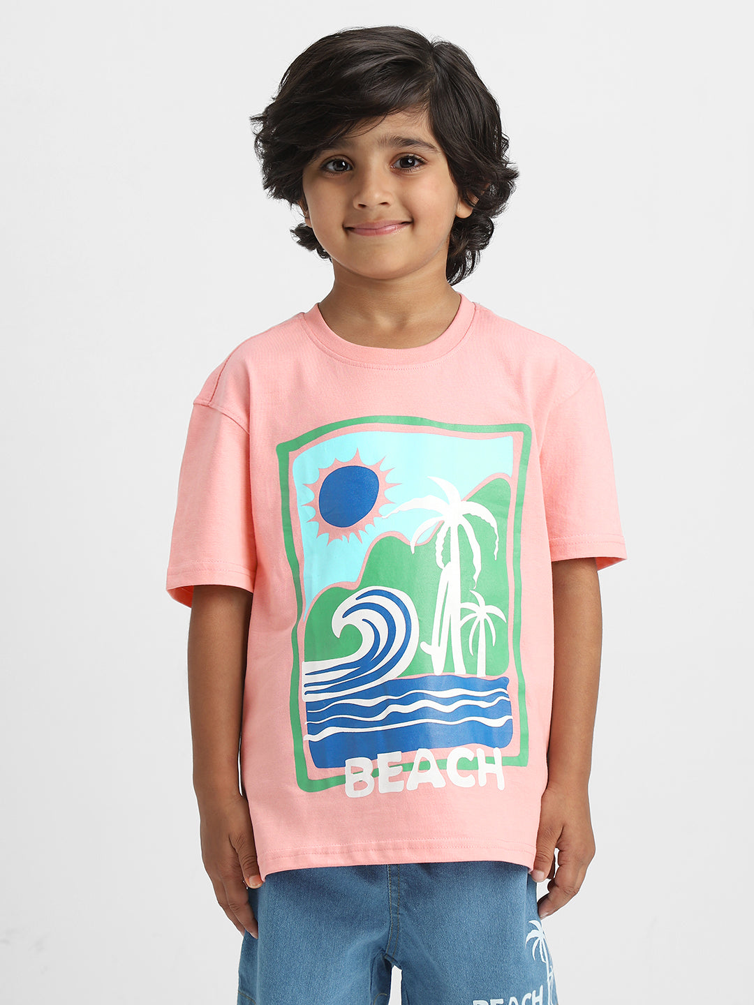 Nautinati Printed T-shirt and Denim Shorts Set for Boys | Age 2 - 10 Years