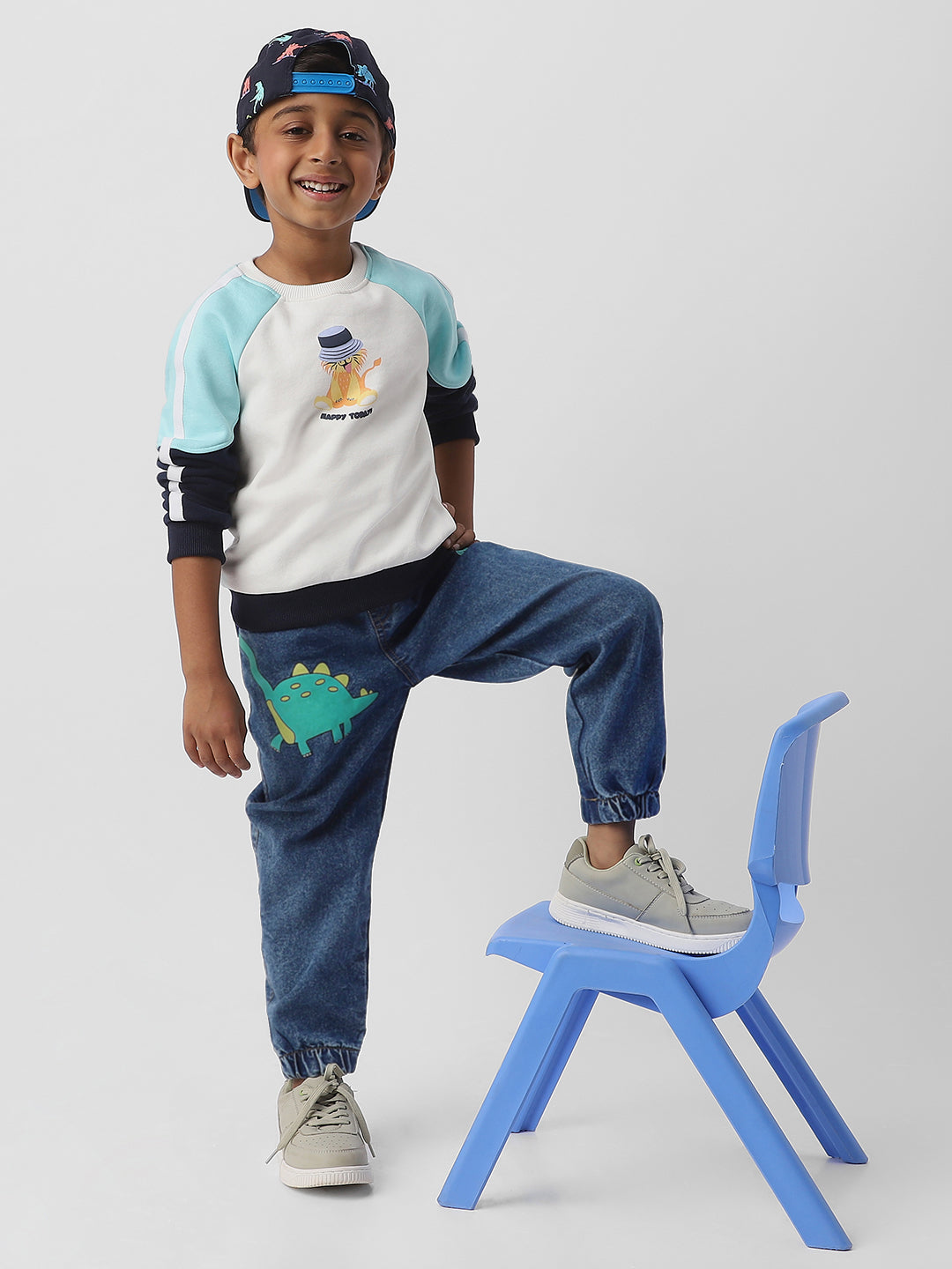 Nautinati Boys Dino Graphic Print Denim Jeans