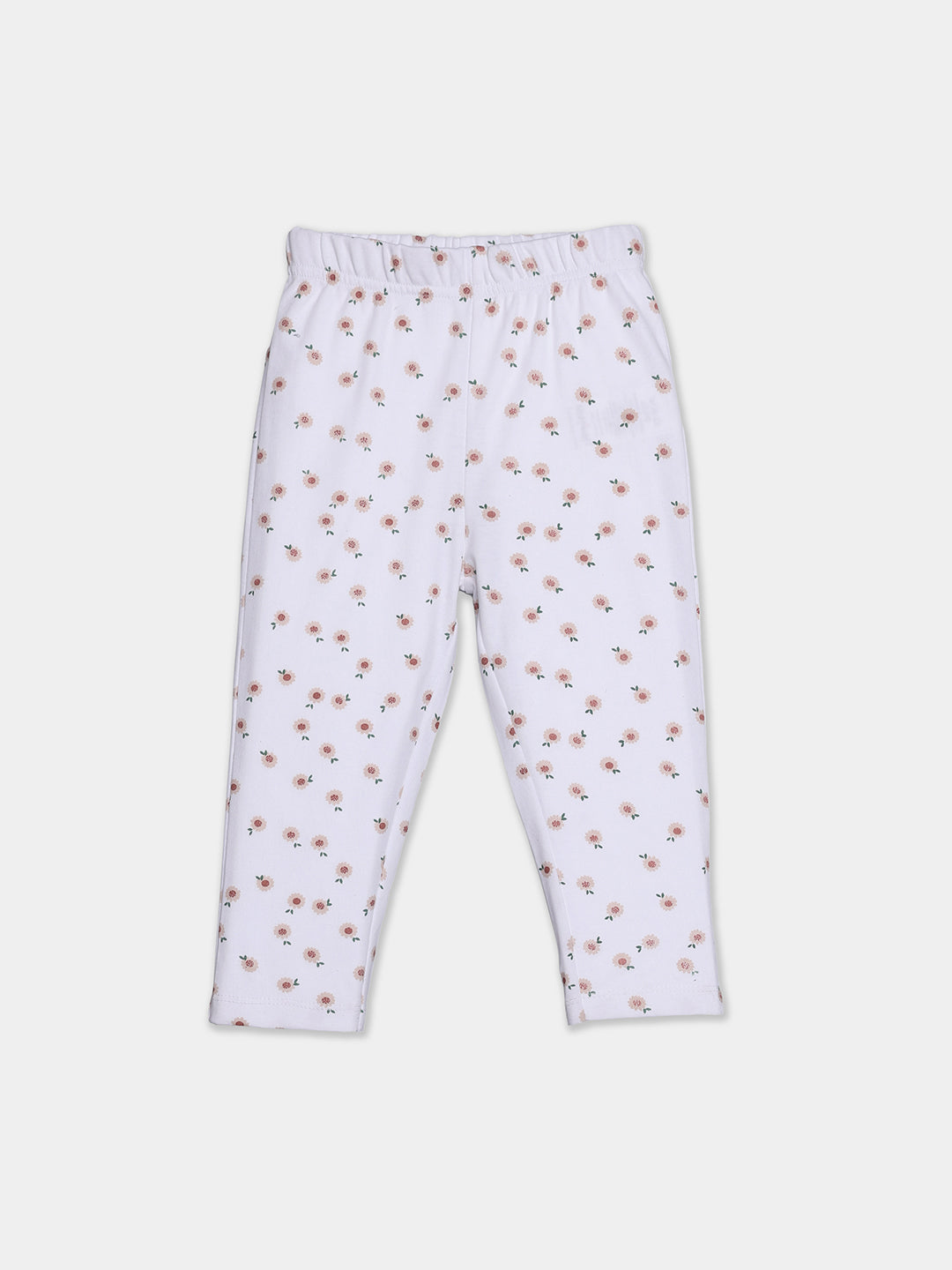 Nautinati Embroidered Cream Top And Floral White Leggings Set For Infant Girls