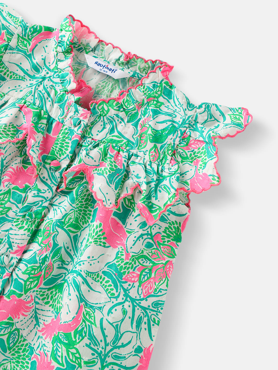 Nautinati Girls' Printed Ruffle Sleeves Top with Solid Shorts