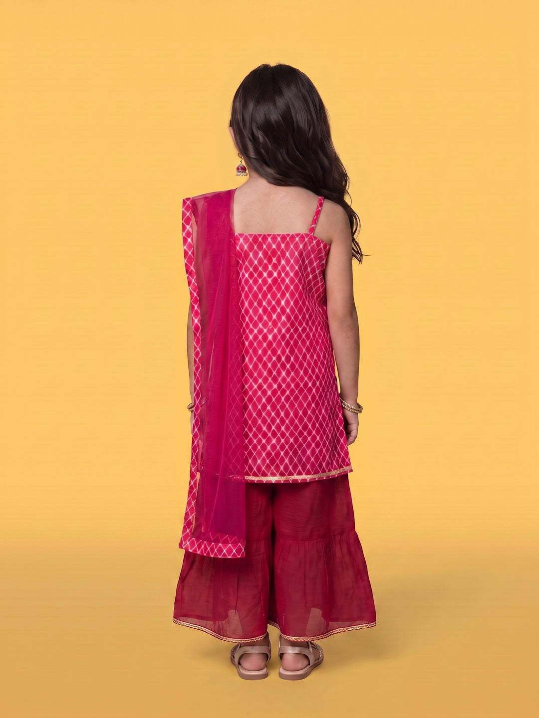 Nautinati Girls Pink Checks Kurti and Sharara Set, 2-10Y