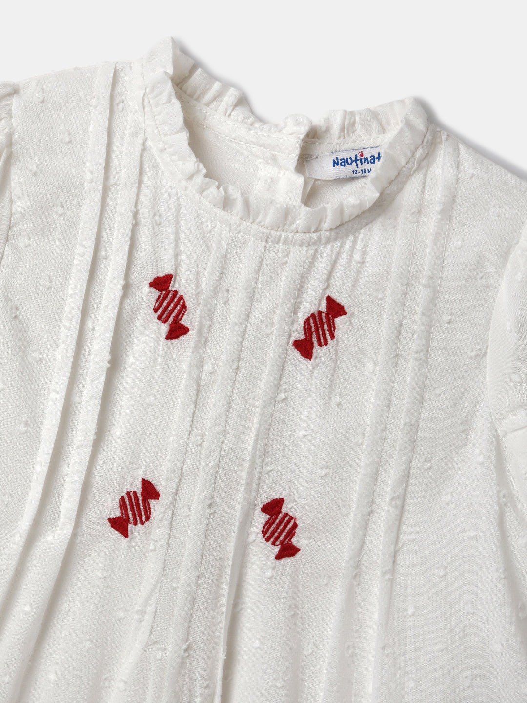 Nautinati Embroidered White Top and Red Shorts Set for Girls