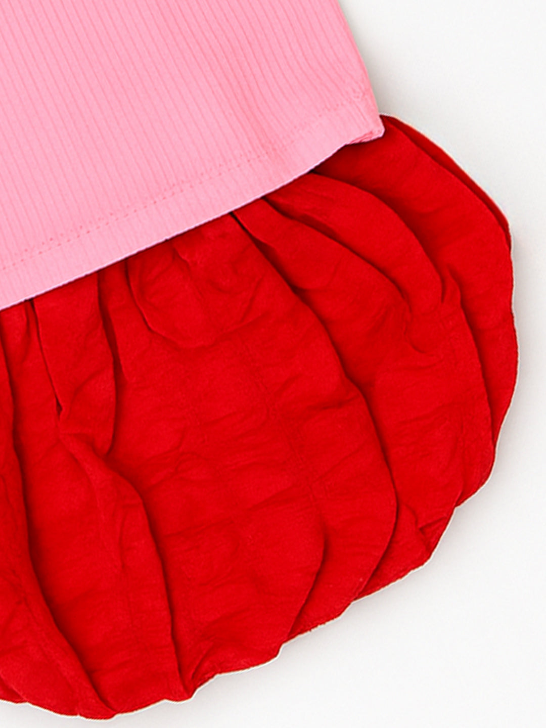 Nautinati Pink Printed Top And Red Balloon Skirt For Girls