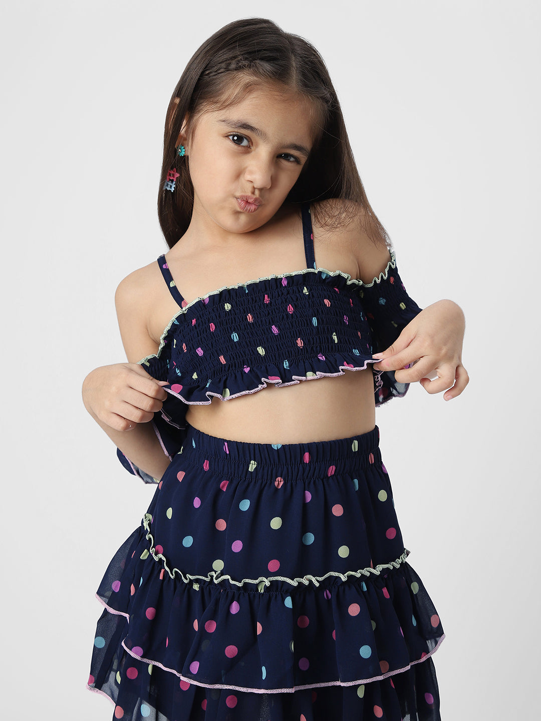 Nauti Nati Girls Navy Printed Top with Skirt