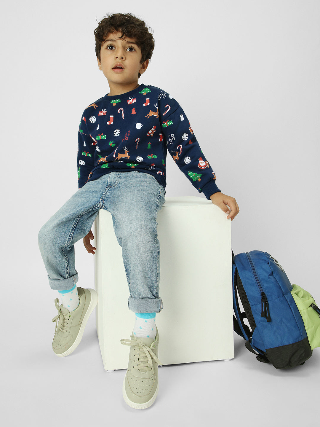 Boys Holiday-Themed Navy Pullover Sweatshirt