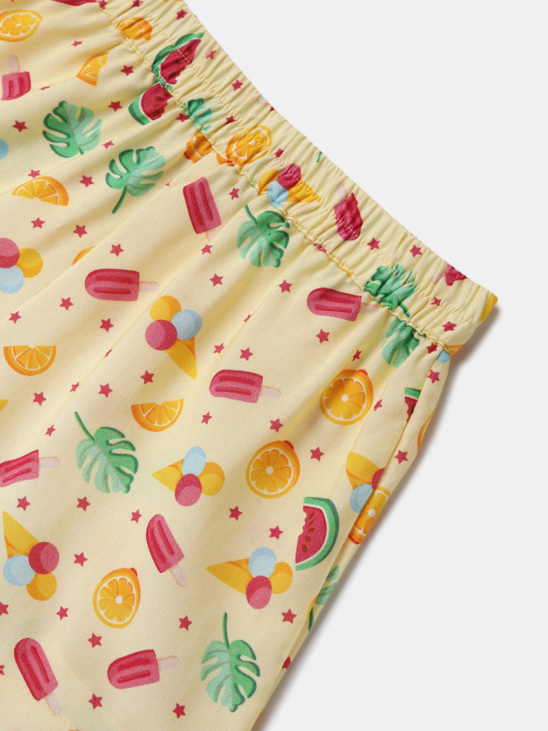 Nautinati Yellow Printed Top and Shorts Set for Girls