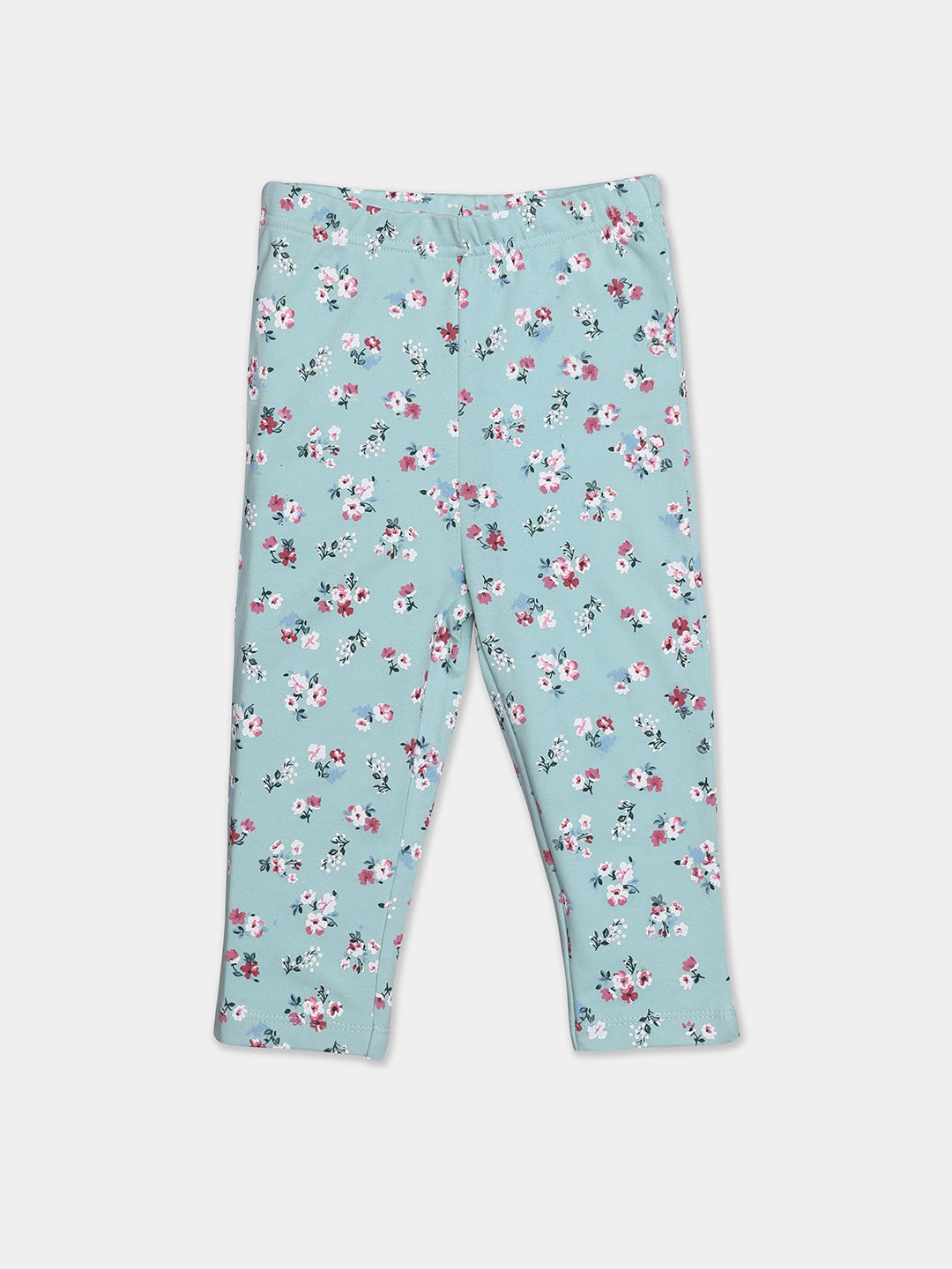 Nautinati Cotton White Top And Floral Green Leggings Set For Infant Girls