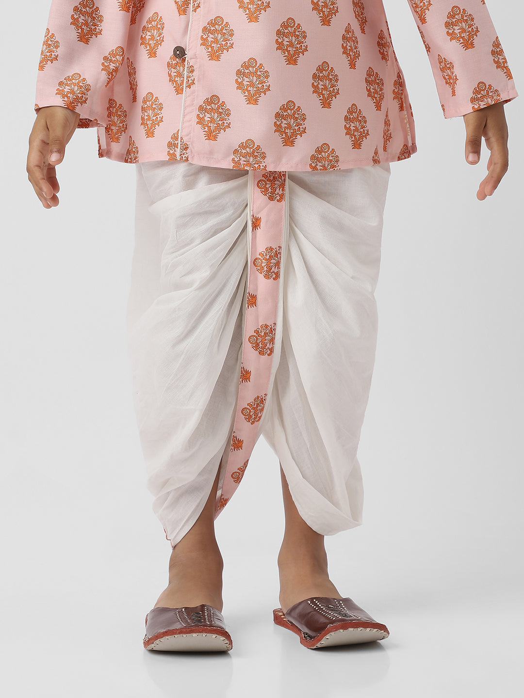 Nautinati Boys Cotton Block Print Kurta Dhoti Set