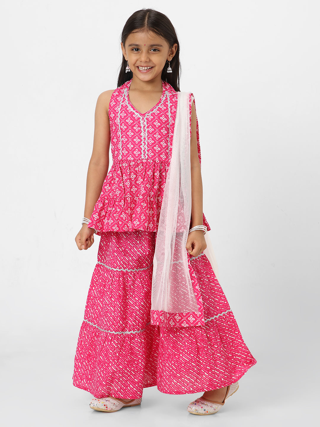 Nautinati Girls' Printed Sleeveless Sharara Set with Dupatta