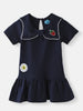 Nautinati Girls’ Blue Pique Cotton Applique Dress