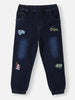 Nautinati Boys' Cotton Denim Vehicle Embroidered Jogger Jeans