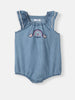 Nautinati Girls' Denim Cotton Rainbow Embroidered Bodysuit