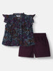 Nautinati Girls' Floral Print Round-neck Top and Shorts Set