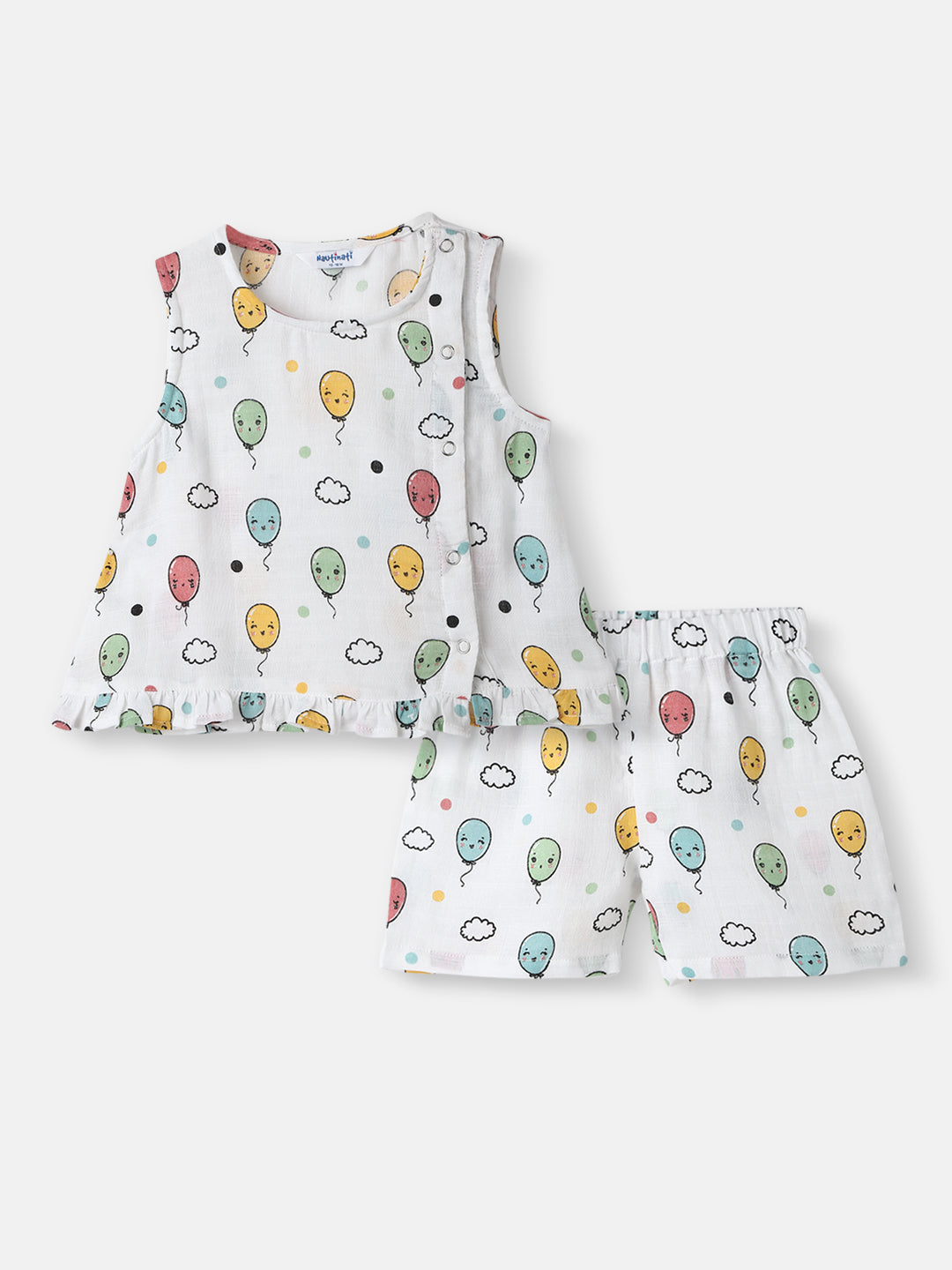 Nautinati Girls' Cotton Balloon Print Sleeveless Top and Shorts Coord Set