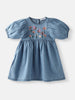 Nautinati Girls’ Blue Denim Floral Embroidery Dress