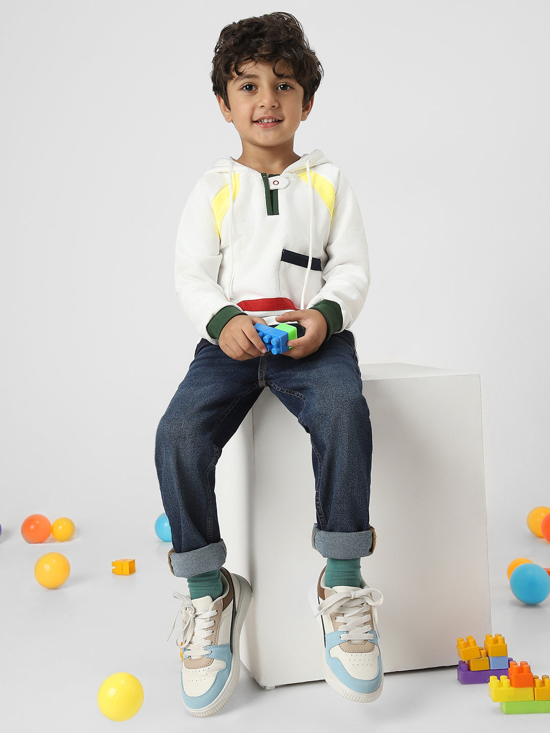 Boys Colourful Hooded Sweatshirt With Placket Detail