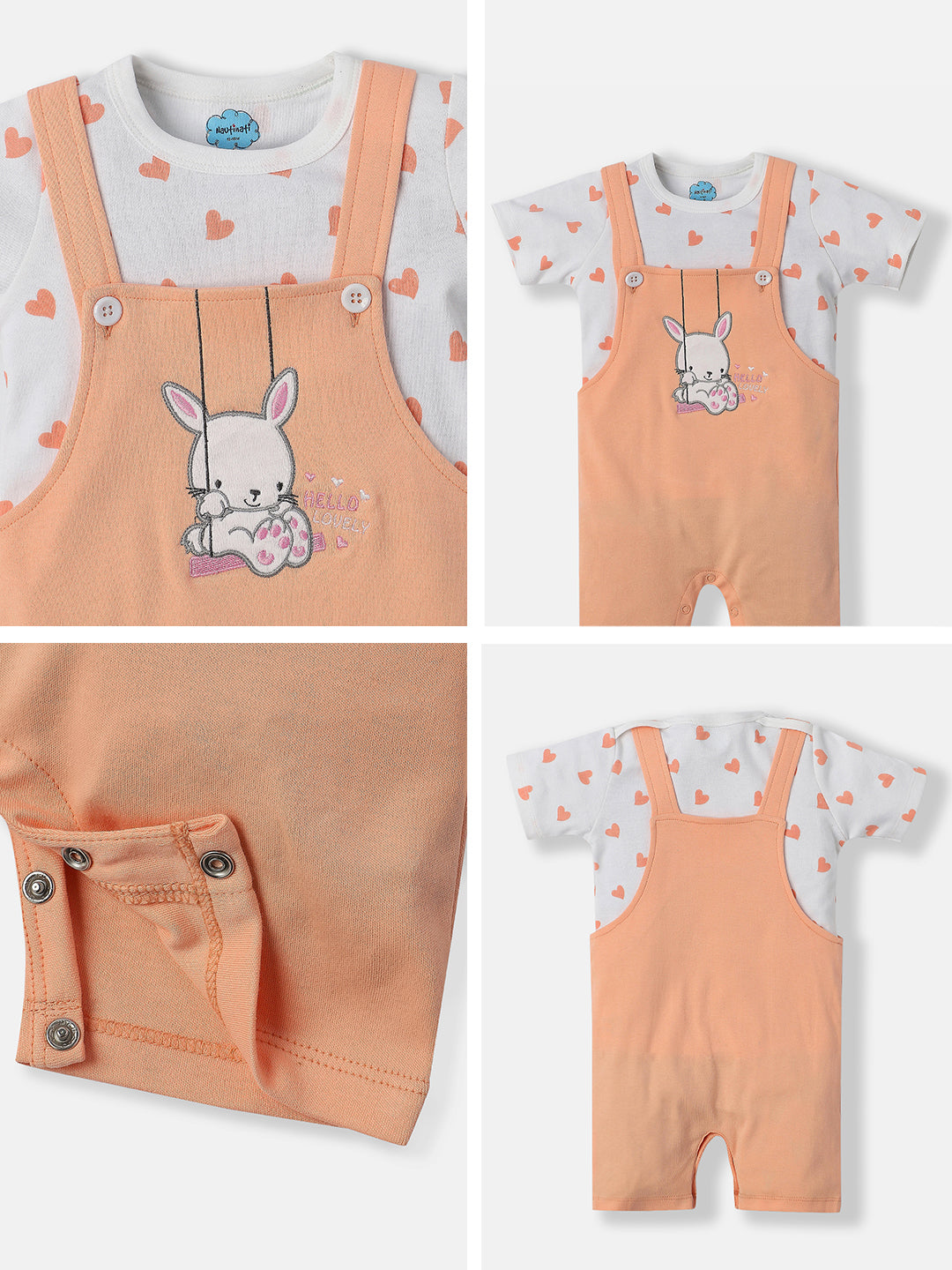 Nautinati Infants Embroidered Cotton Dungaree with Printed T-shirt