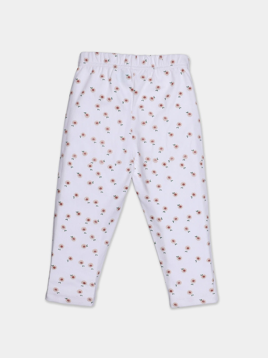 Nautinati Embroidered Cream Top And Floral White Leggings Set For Infant Girls