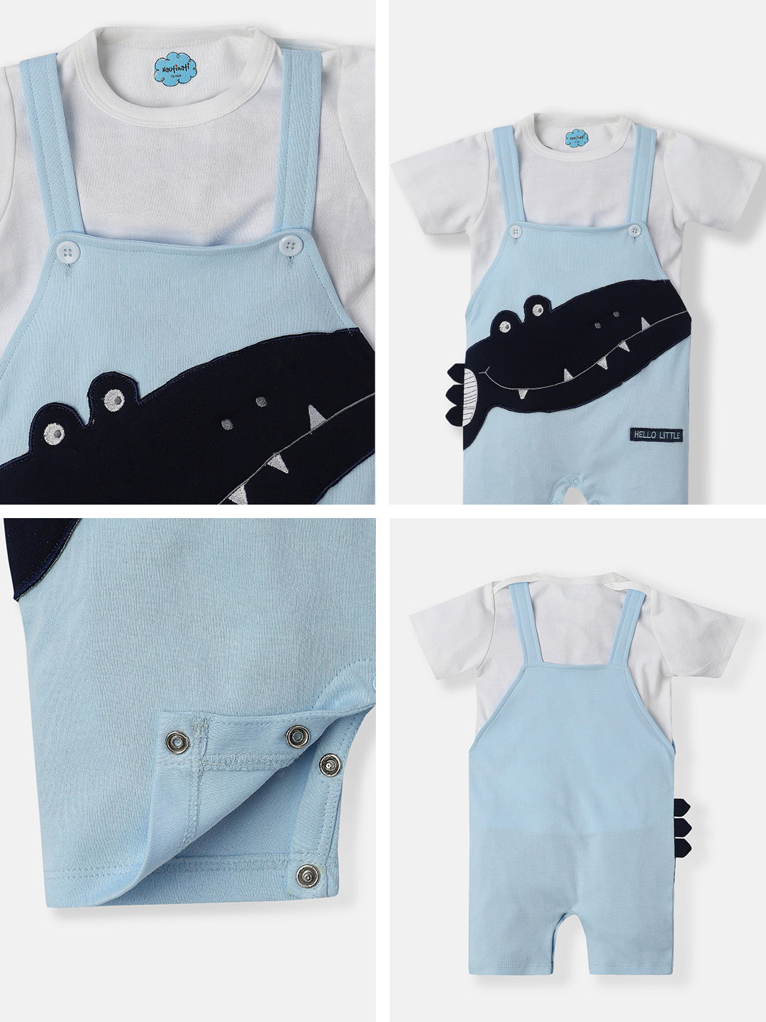 Nautinati Infants Animal Embroidery Cotton Dungaree with T-shirt