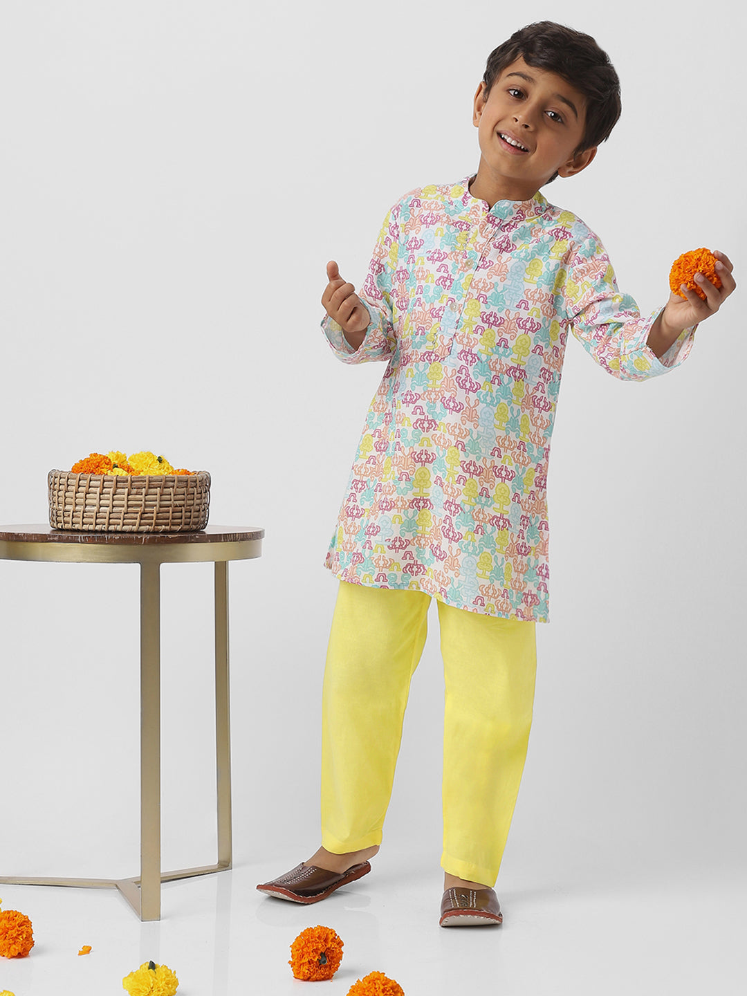 Nautinati Boys Cotton Kurta With Gota Patti Emebellishment