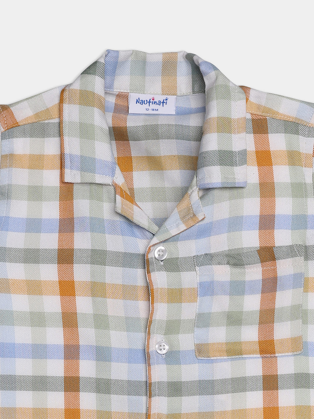 Nautinati Green Shorts With Yellow Chequered Shirt Set For Boys