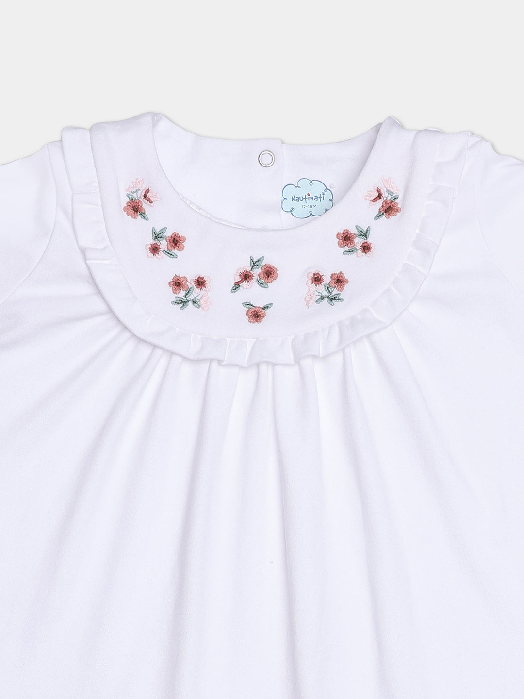 Nautinati Cotton White Top And Floral Green Leggings Set For Infant Girls