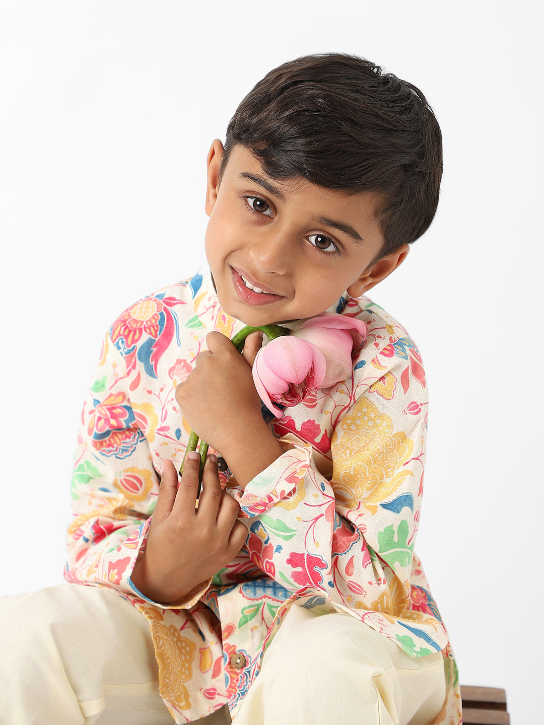 Nautinati Boys' Floral All-over Print Kurta Set