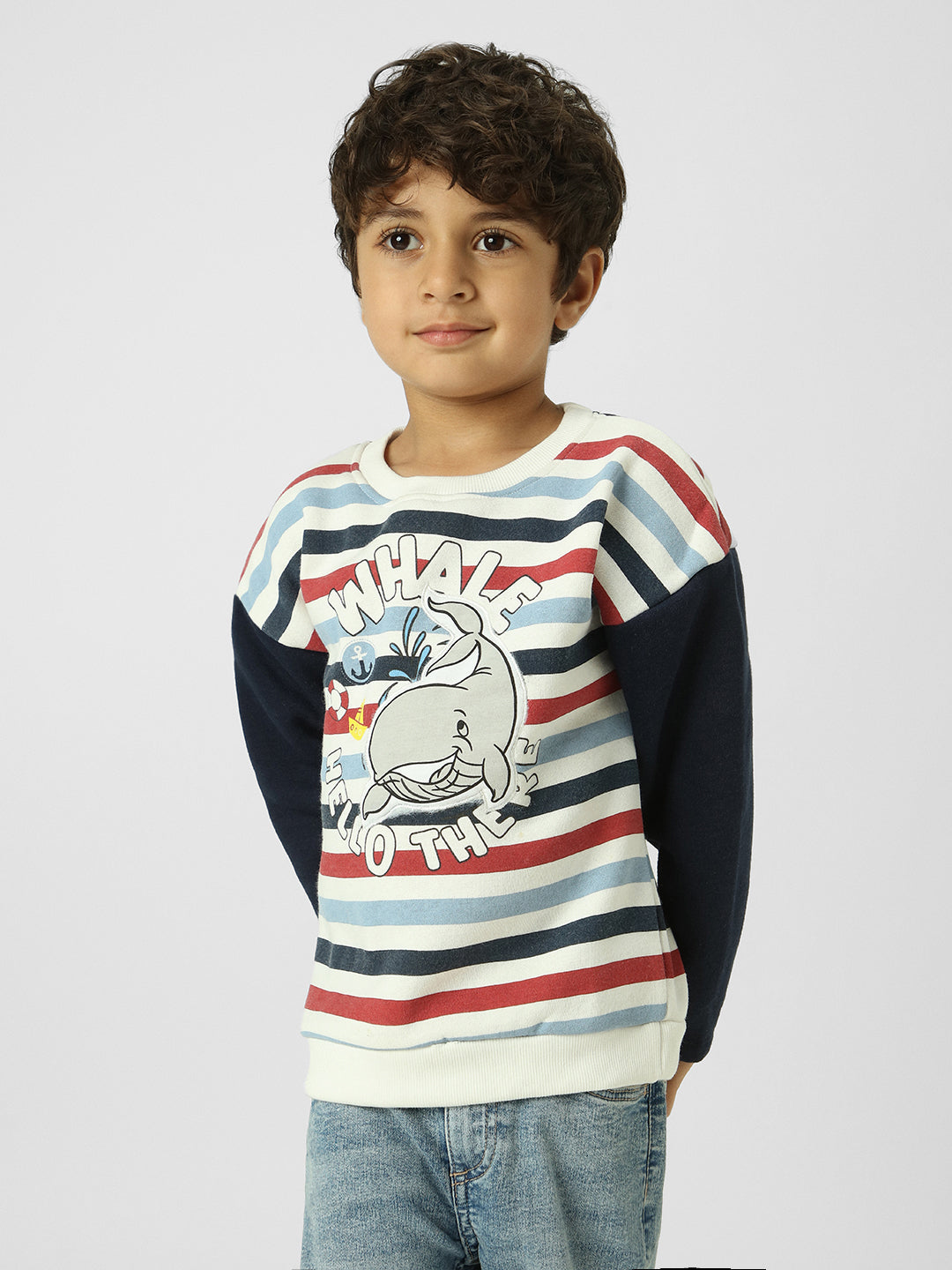 Boys Striped Drop Shoulder Winter Sweatshirt