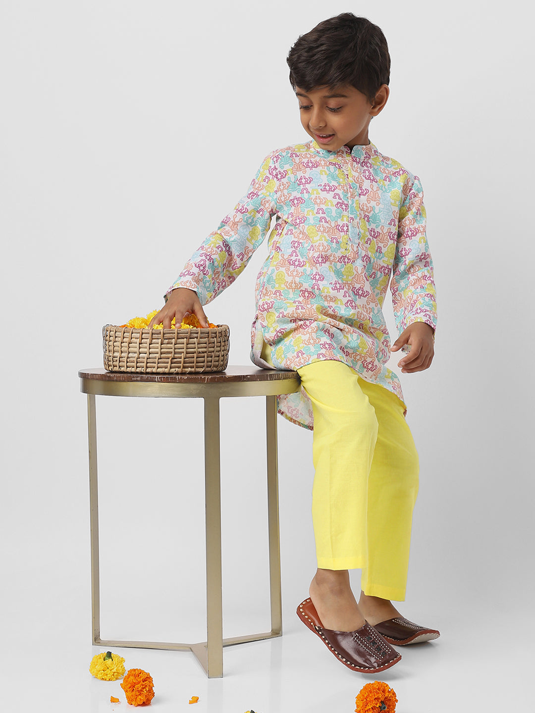 Nautinati Boys Cotton Kurta With Gota Patti Emebellishment