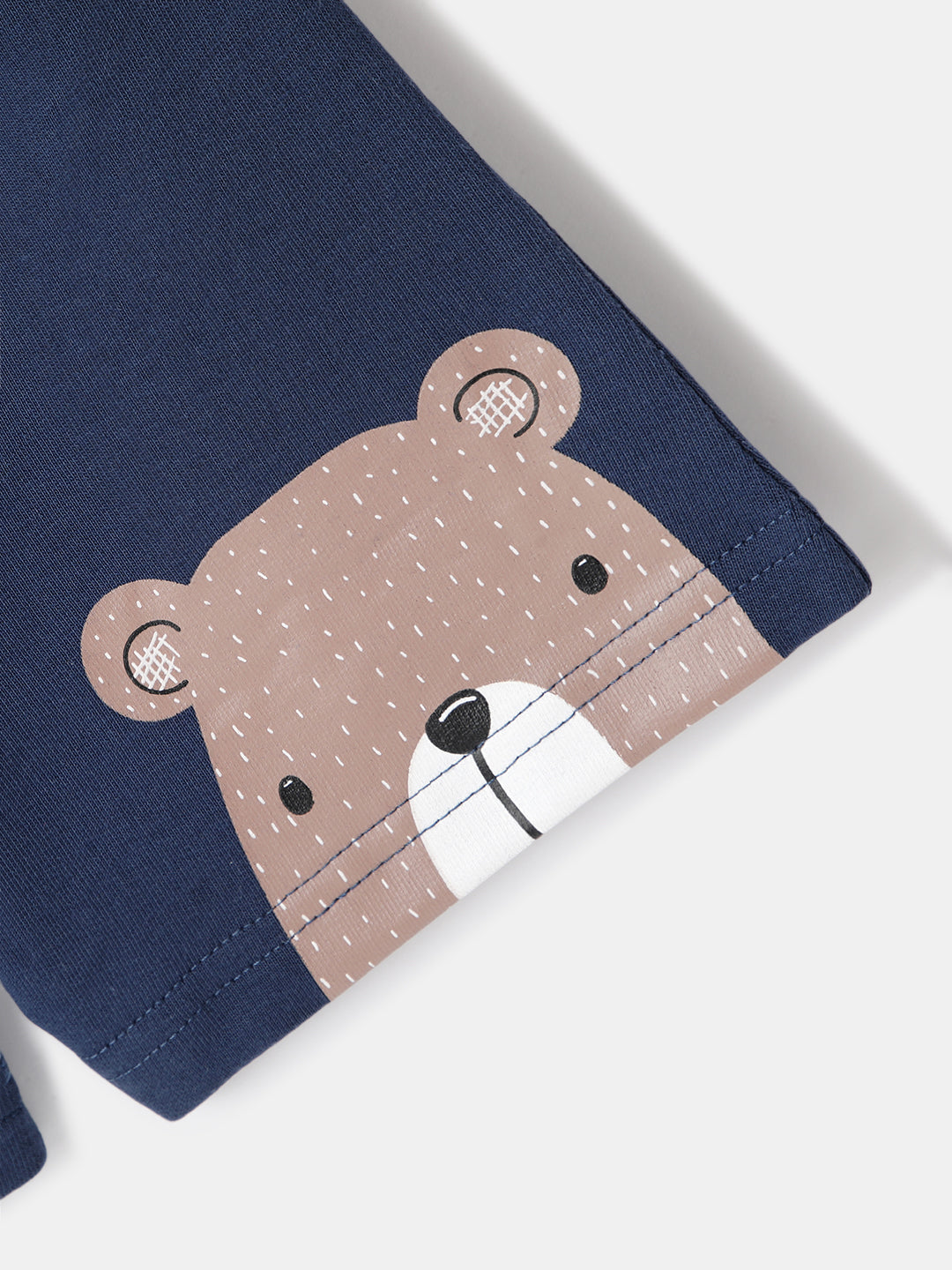 Nautinati Blue Colourblocked and Bear Print  T-shirt and Shorts Set With Bucket Hat for Boys
