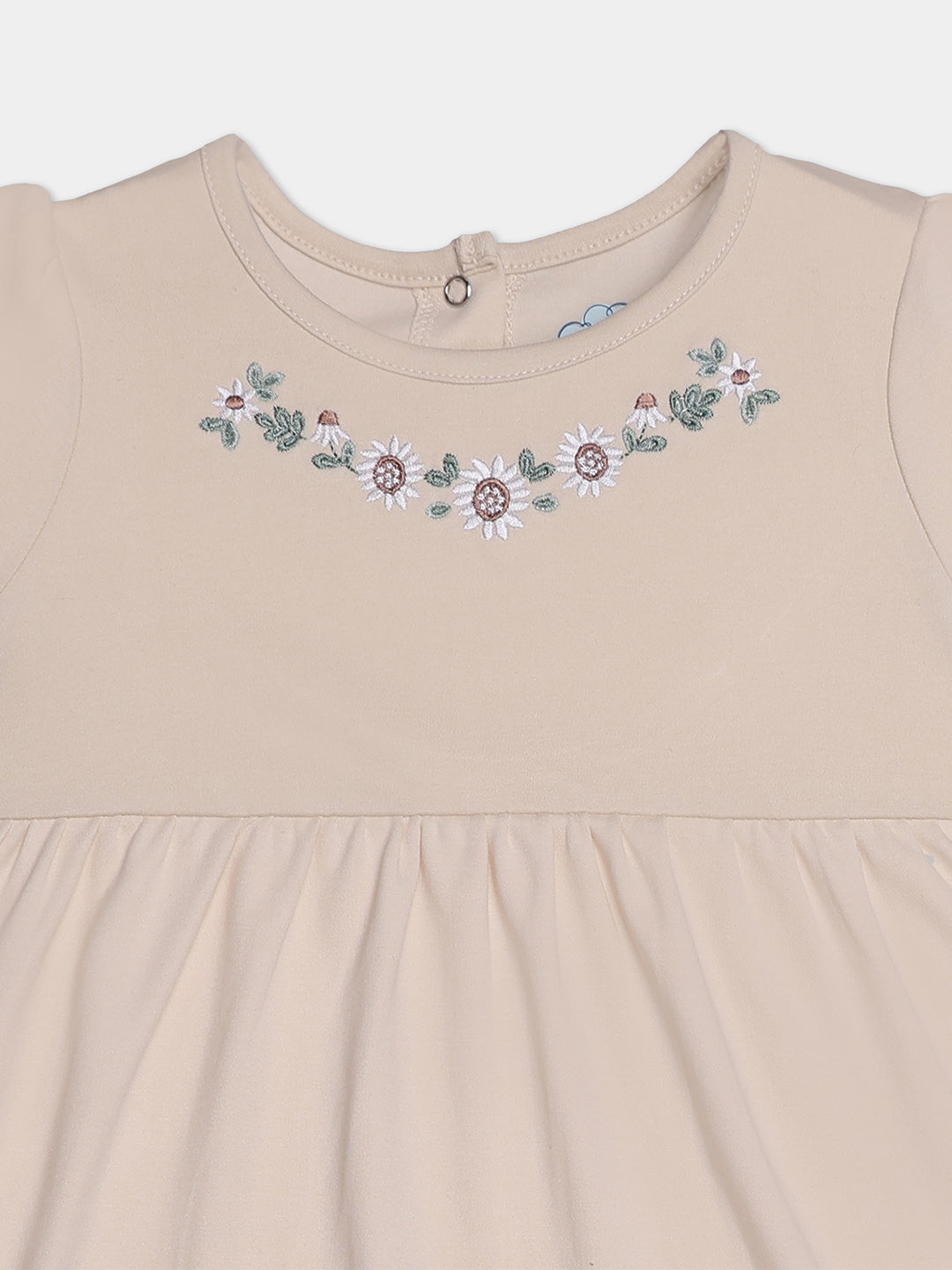 Nautinati Embroidered Cream Top And Floral White Leggings Set For Infant Girls