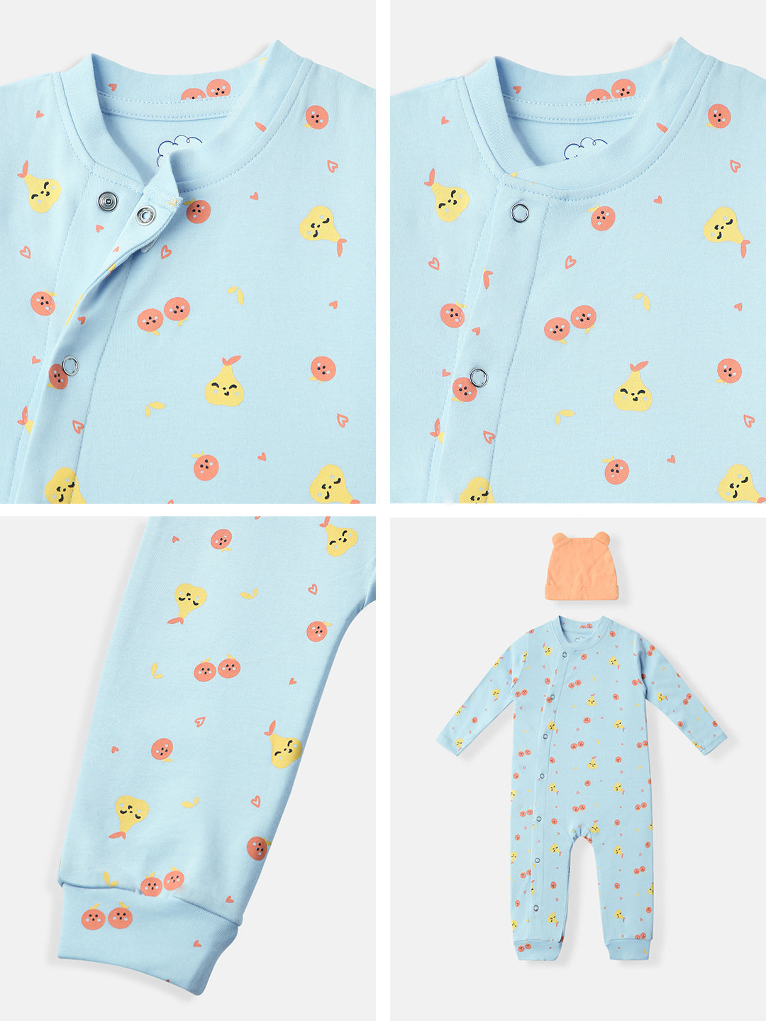 Nautinati Infants Interlock Cotton All-over Printed Sleepsuit With Beanie