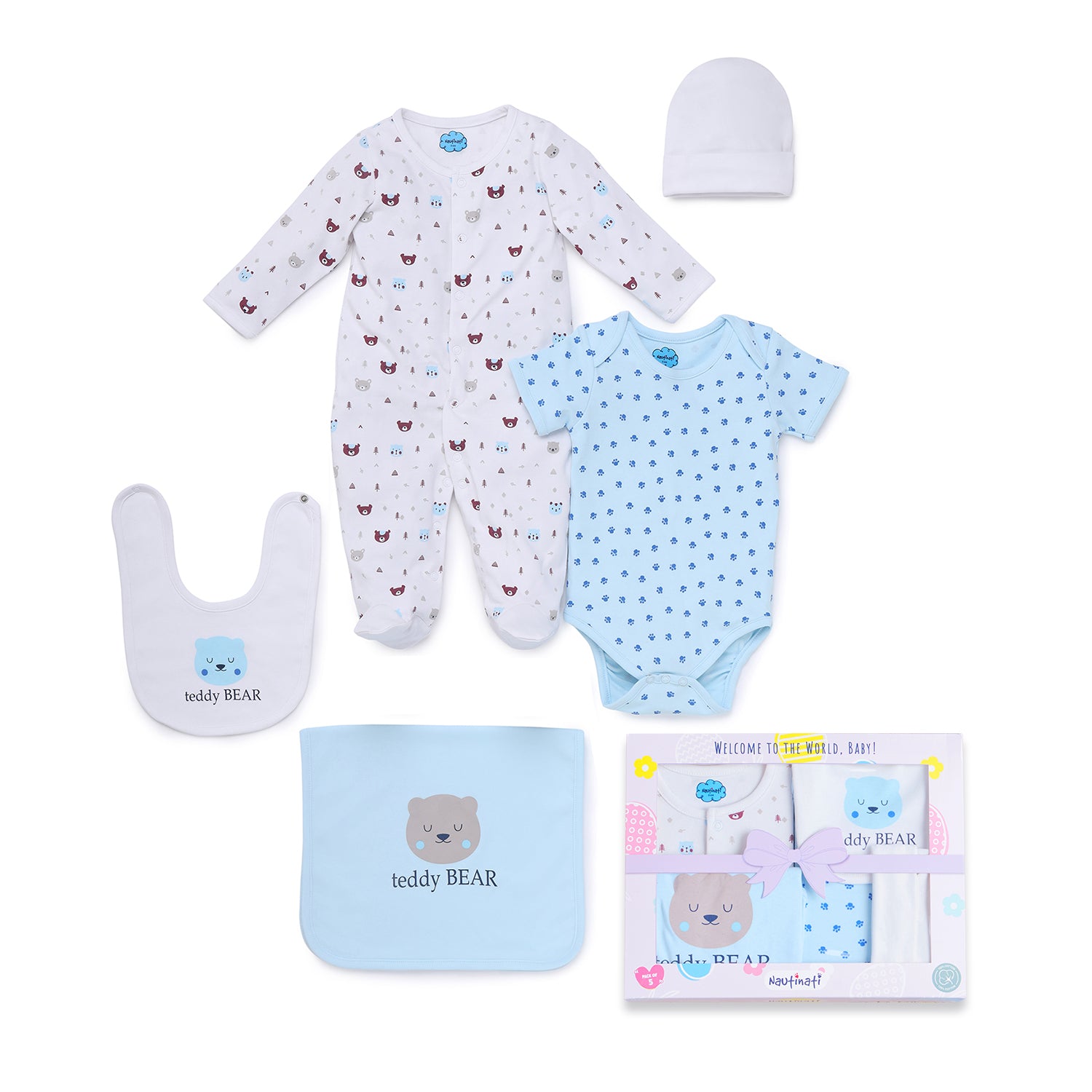 Nautinati Newborn Baby Clothing Gift Set of 5 Items, 0-6 months