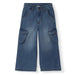 Nautinati Girls' Cotton Blend Stretchable Light Fade Solid Wide-leg Cargo Pocket Jeans with Textured Finish
