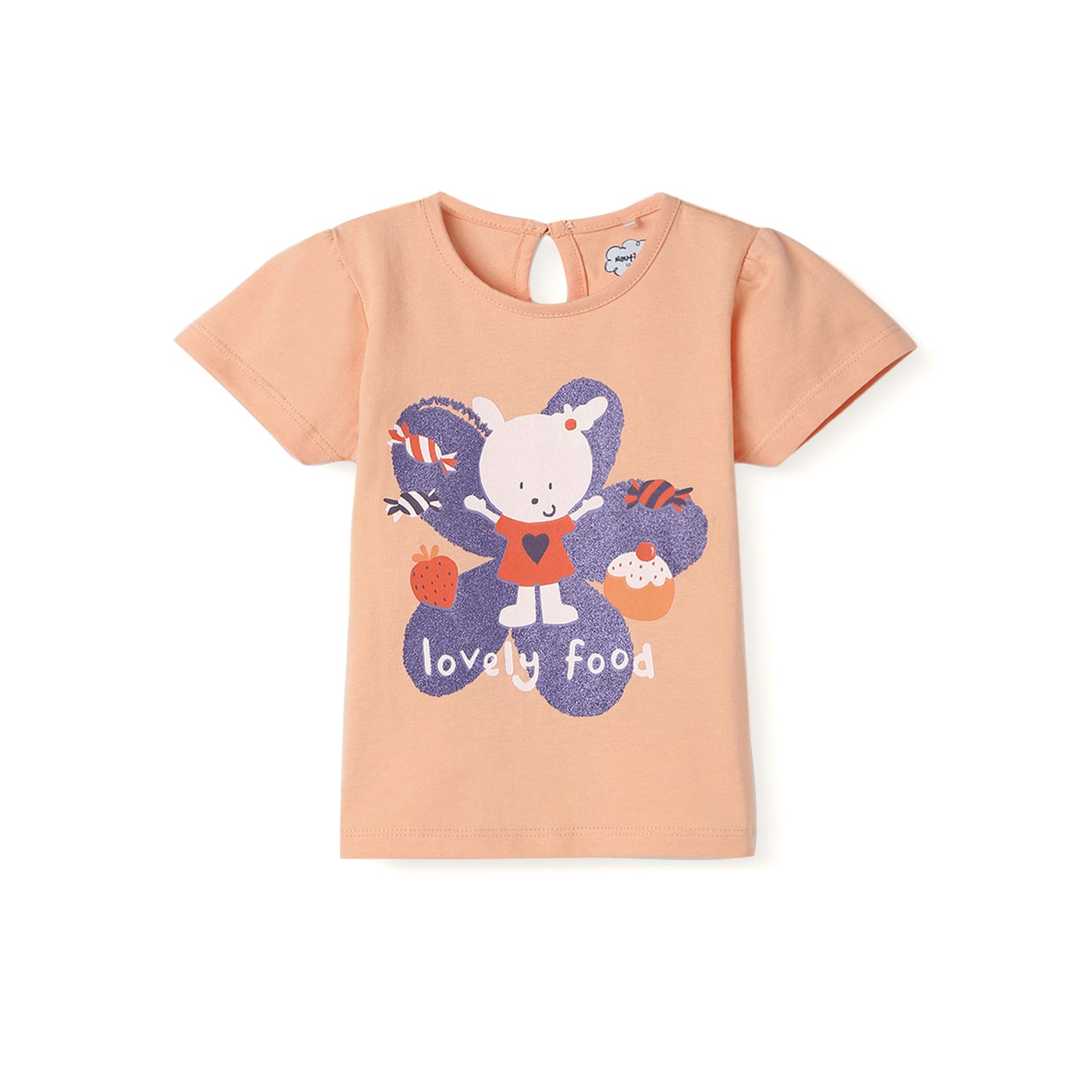 Nautinati Girls' Cotton Graphic Foil Printed Cap Sleeves T-shirt