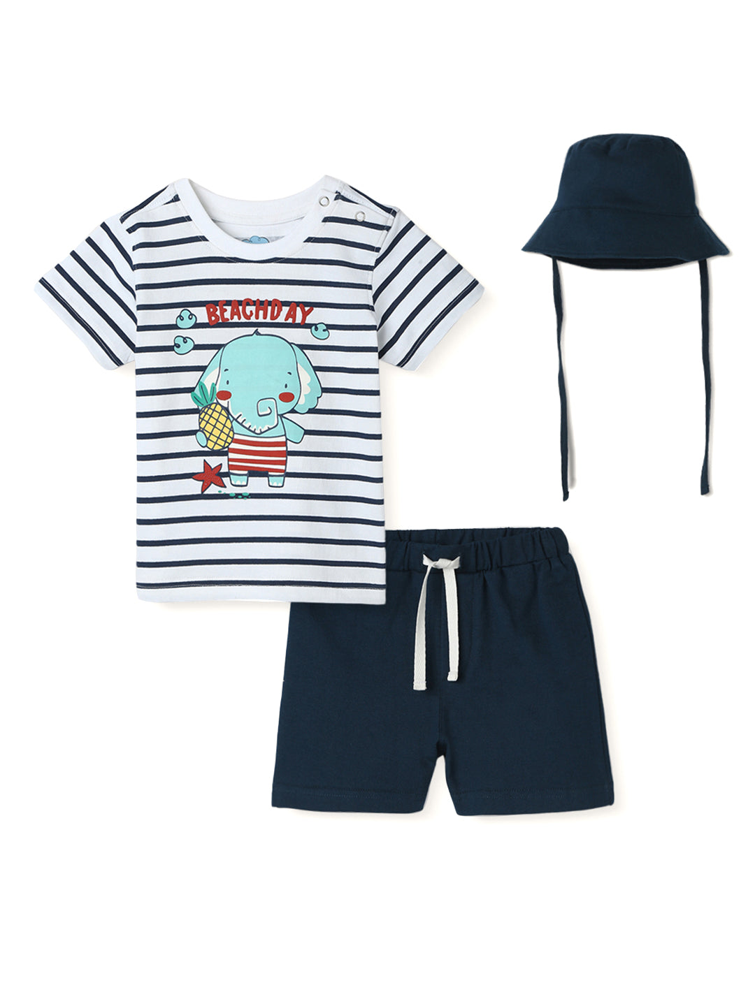 Nautinati Boys Striped Cotton T-shirt and Shorts | Cotton | Age 3 - 24 Months