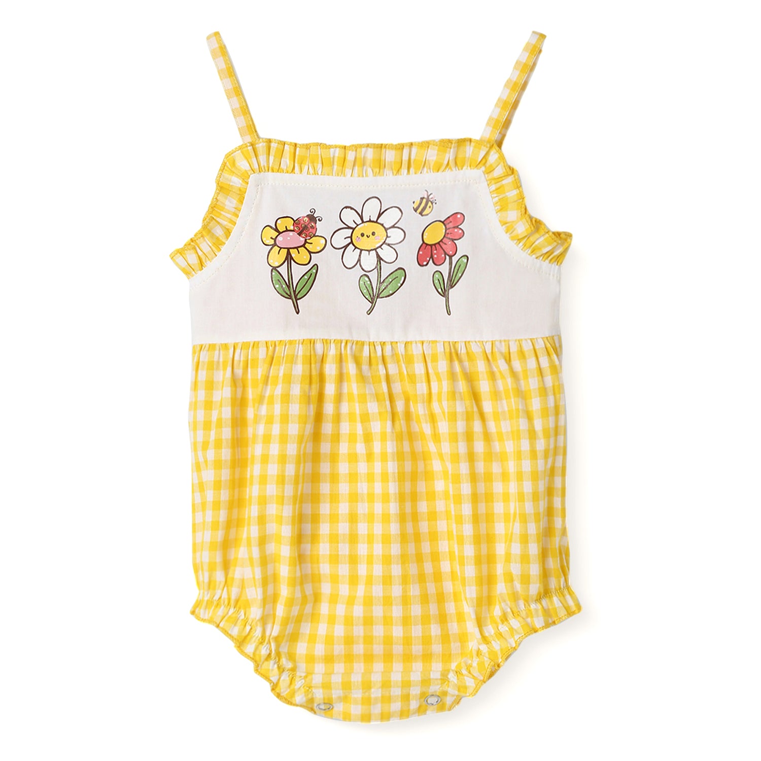 Nautinati Girls Gingham Strap Sleeves Romper|Cotton| Strap Sleeves | Age 3 - 24 Months