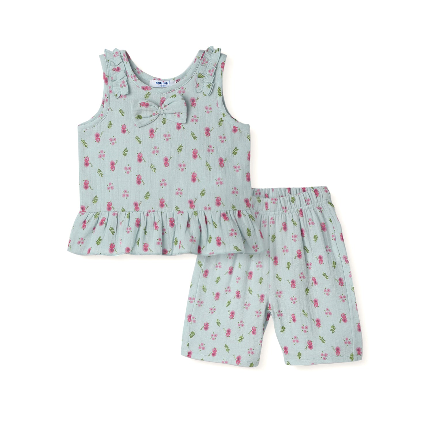 Nautinati Girls All-over Print T-shirt and Shorts Set| Cotton | Age 0 - 24 Months
