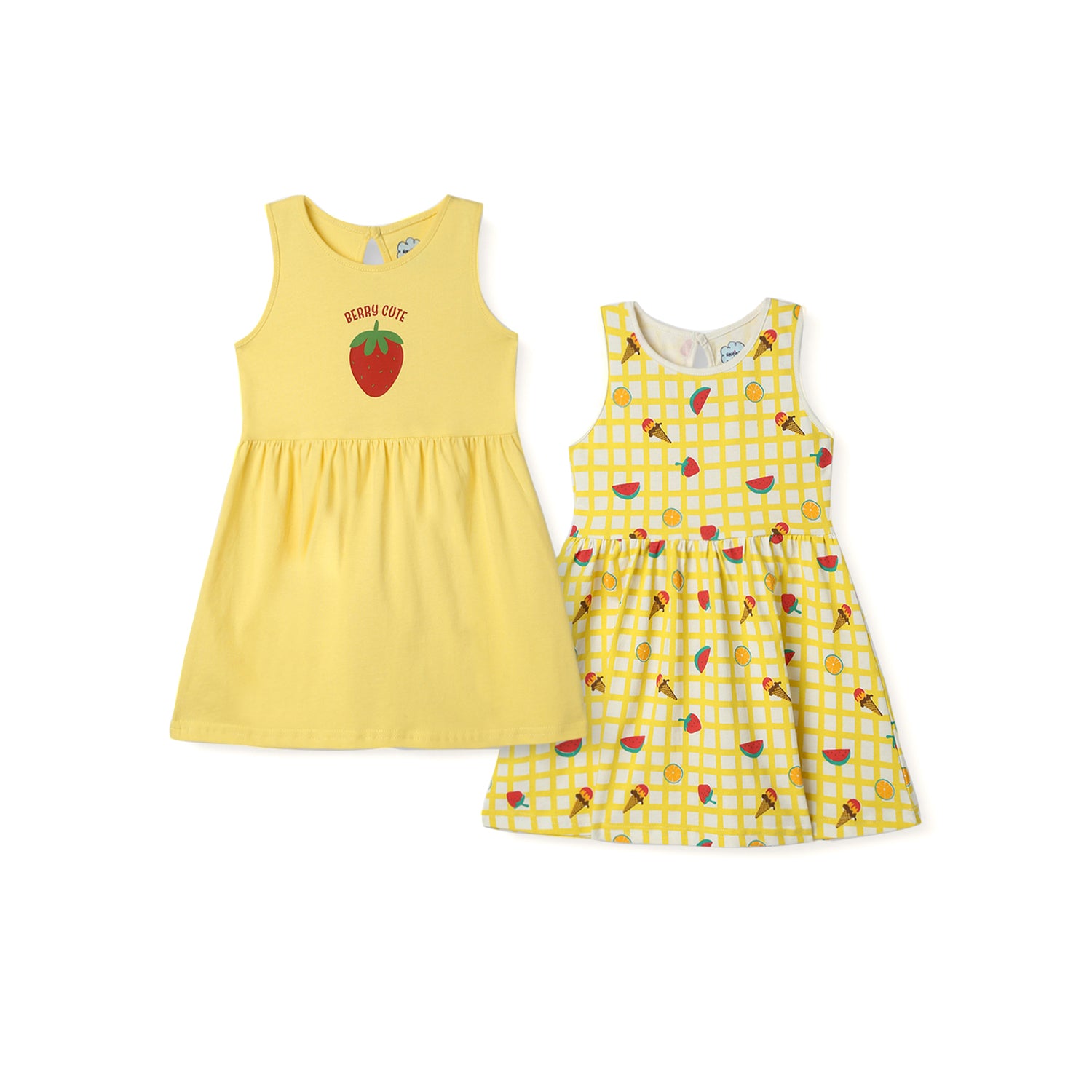 Nautinati Girls' Cotton AOP Knit Frock Pack of 2