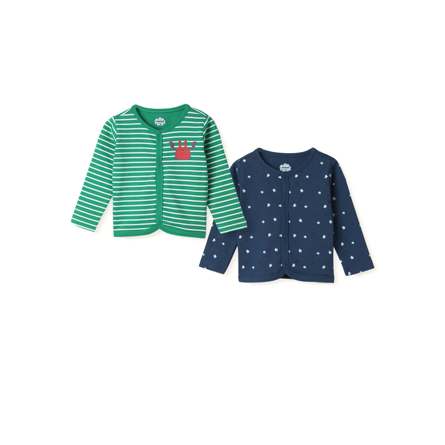 Nautinati Infant Boys Pack of 2 Cotton Printed & Striped Camisoles