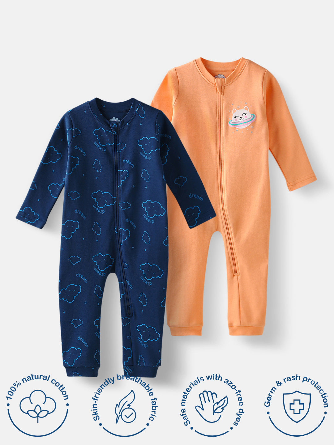 Nautinati Infant's  Premium Cotton Graphic Printed Pack of 2 Sleepsuits