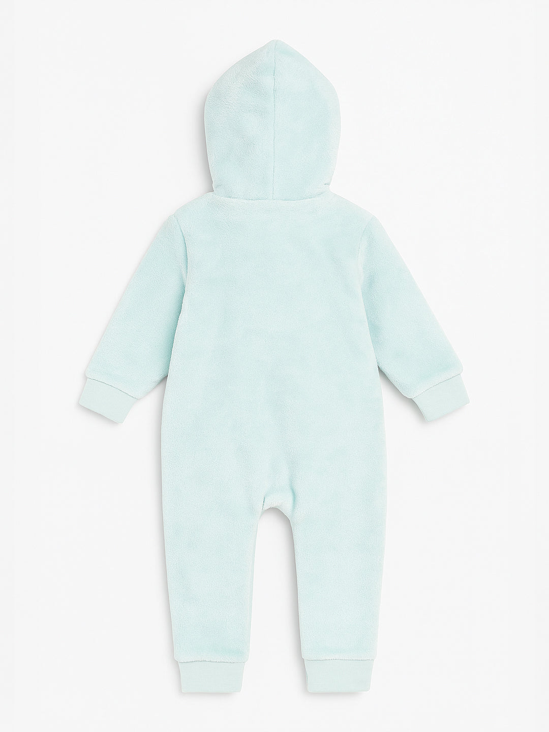 Nautinati Sky Blue Bunny Embroidered Hooded Fur Sleepsuit for Infant Girls