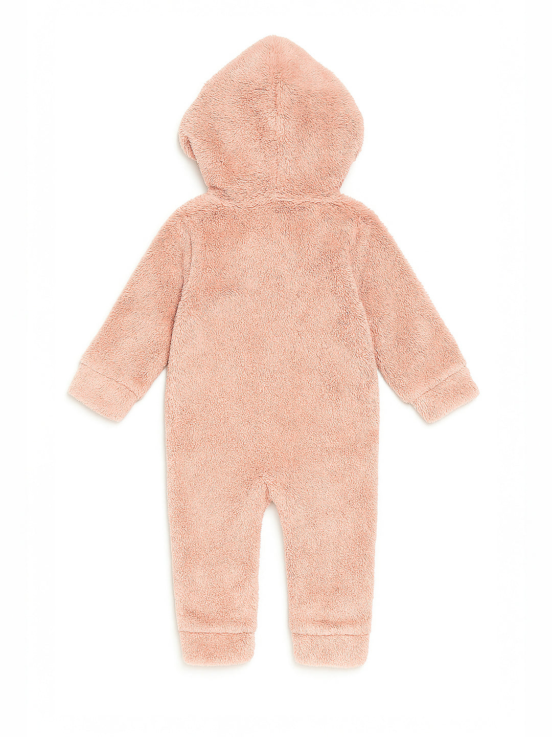 Nautinati Pink Bear Hooded Printed Fur Sleepsuit for Infant Girls