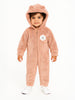 Nautinati Pink Bear Hooded Printed Fur Sleepsuit for Infant Girls