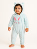 Nautinati Sky Blue Bunny Embroidered Hooded Fur Sleepsuit for Infant Girls
