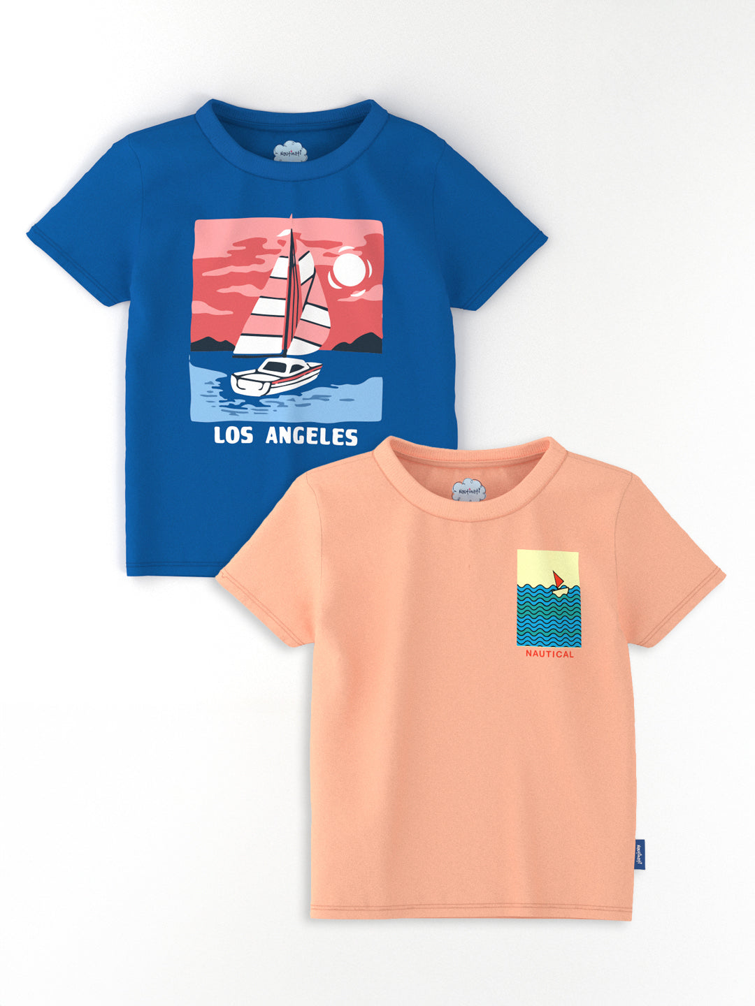 Nautinati Boys' Pack of 2 Cotton Beach Graphic Printed T-shirts